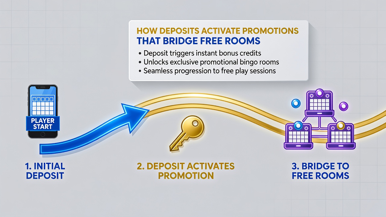 Flow diagram illustrating deposit triggers, promotion activation, slot jackpot progression, and withdrawal processing in mobile bingo apps
