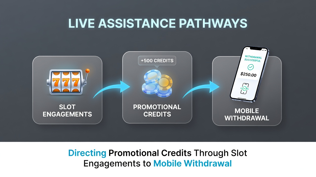 Mobile interface showing slot engagement leading to promotional credit withdrawal