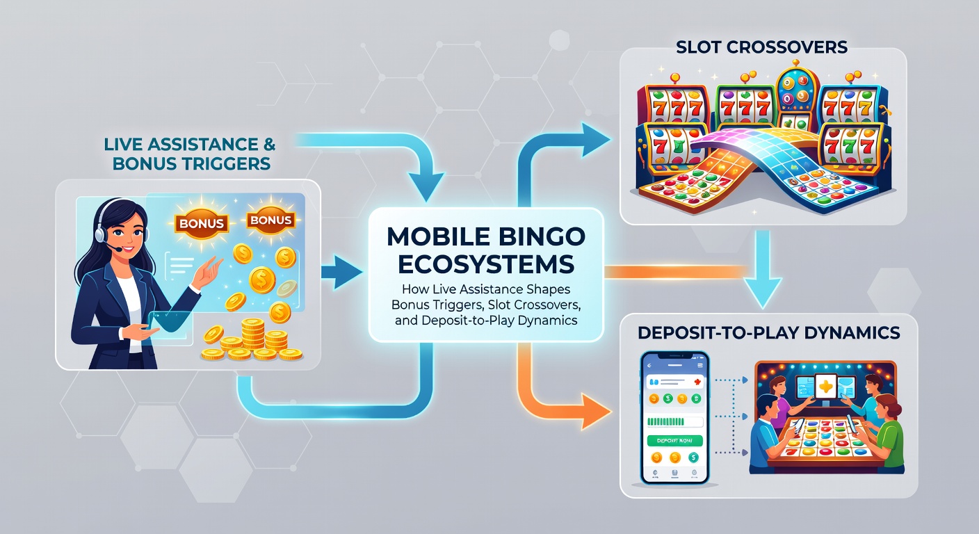 Split-screen view of bingo room transitioning to slot gameplay with live support overlay confirming bonus transfer on mobile device