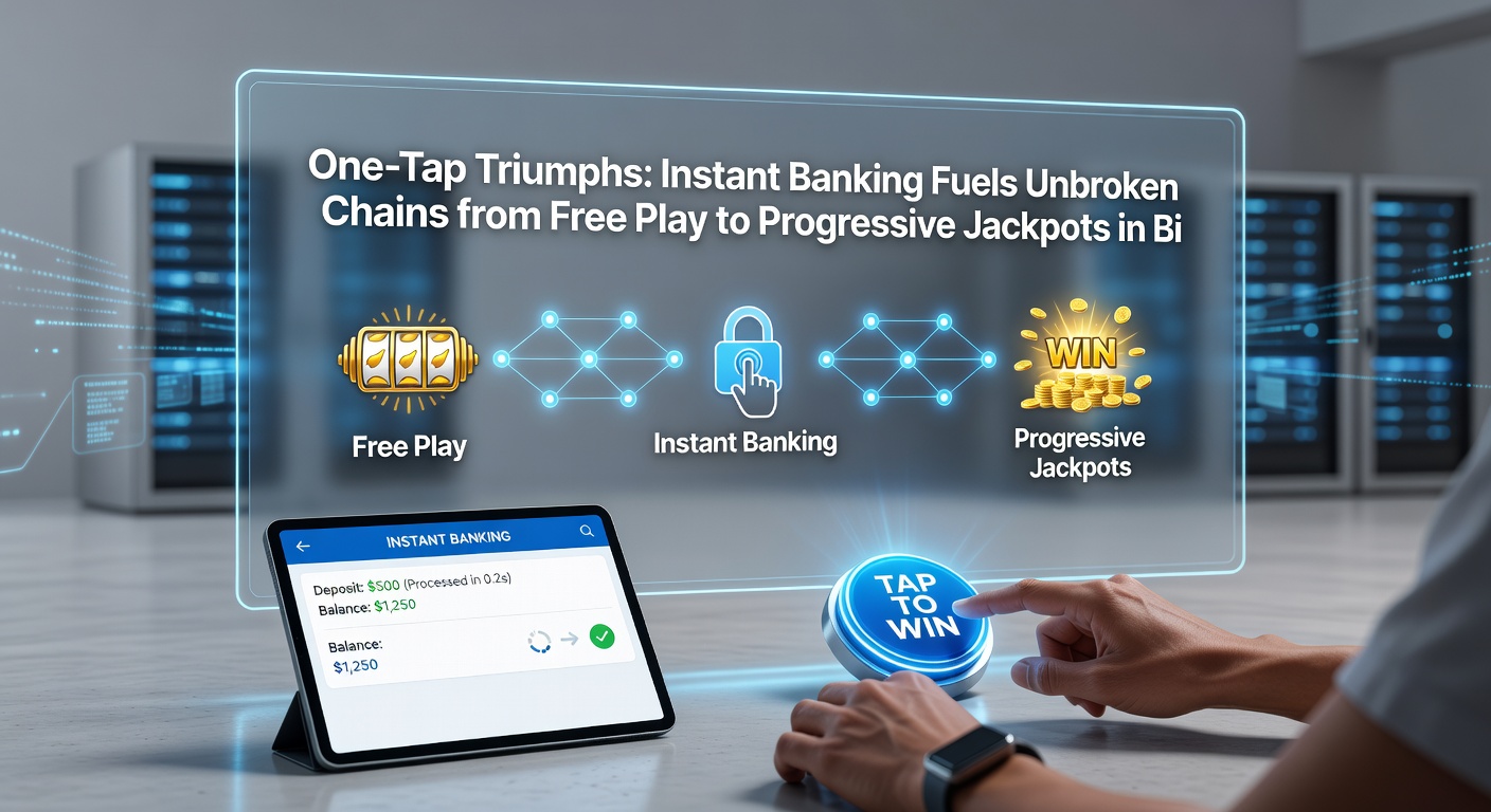Close-up of a mobile phone screen displaying a one-tap banking confirmation, with bingo tickets and slot jackpots visible in the background, illustrating rapid fund transfers that maintain gaming chains